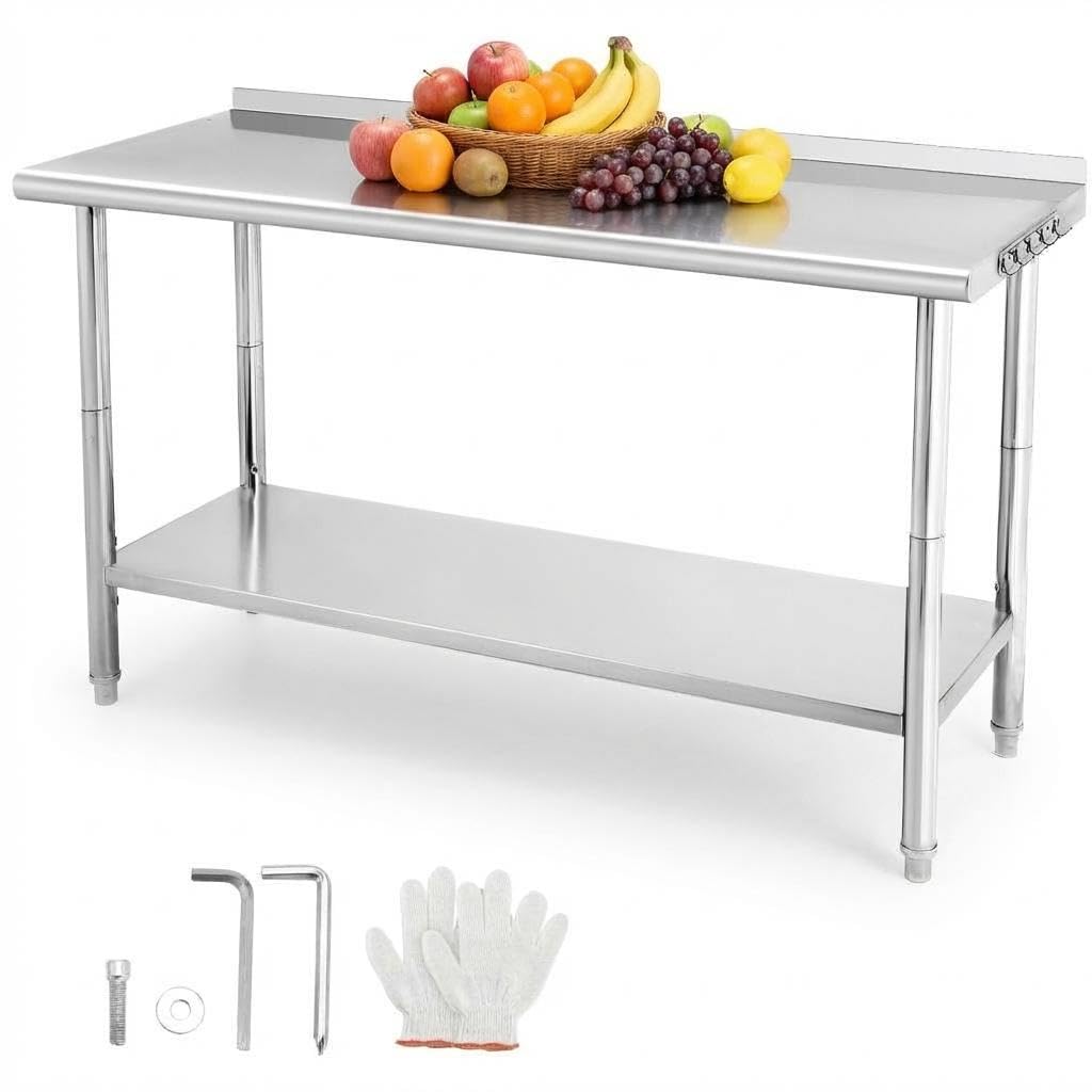 Commercial Kitchen Backsplash - Stainless Steel Prep Table NSF Commercial
